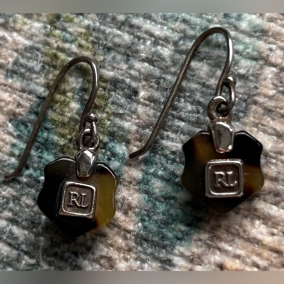 Y2K Lauren Ralph Lauren Tortoise Logo Drop Earring - Picture 2 of 5